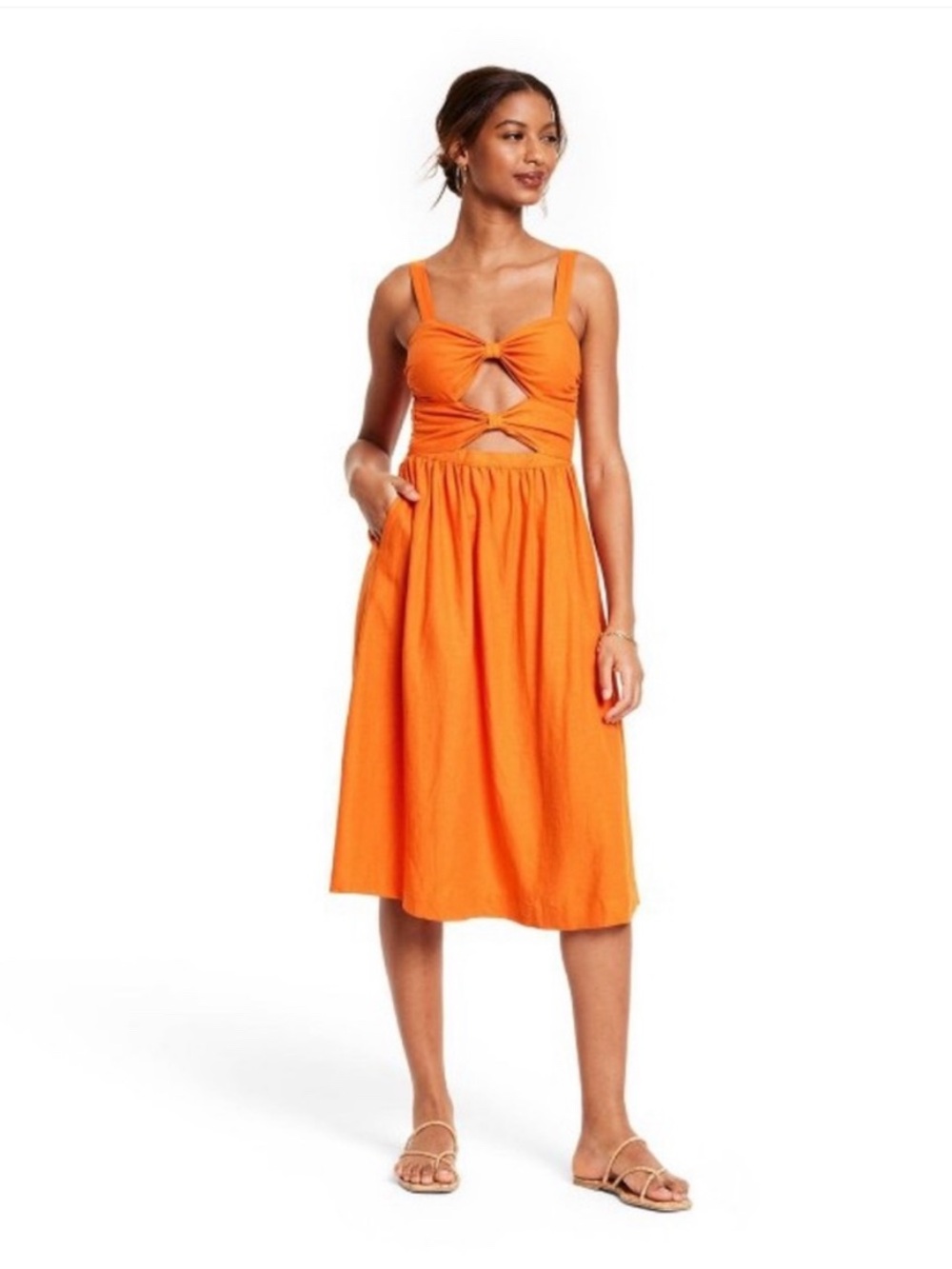 Fe Noel orange double cut out midi dress NWT medium